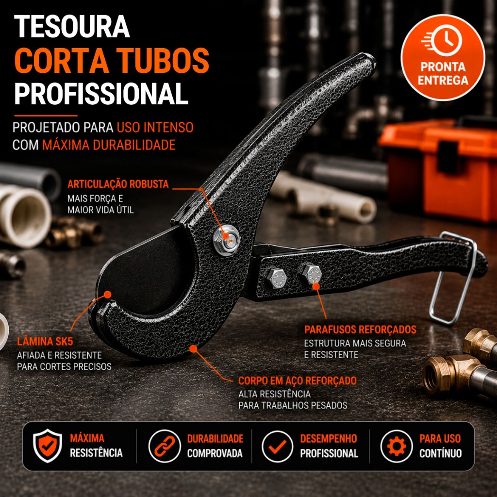 Alicate Cortador de Tubos Pvc Pex Mangueira Corte Limpo Rápido Aço 32mm Profissional