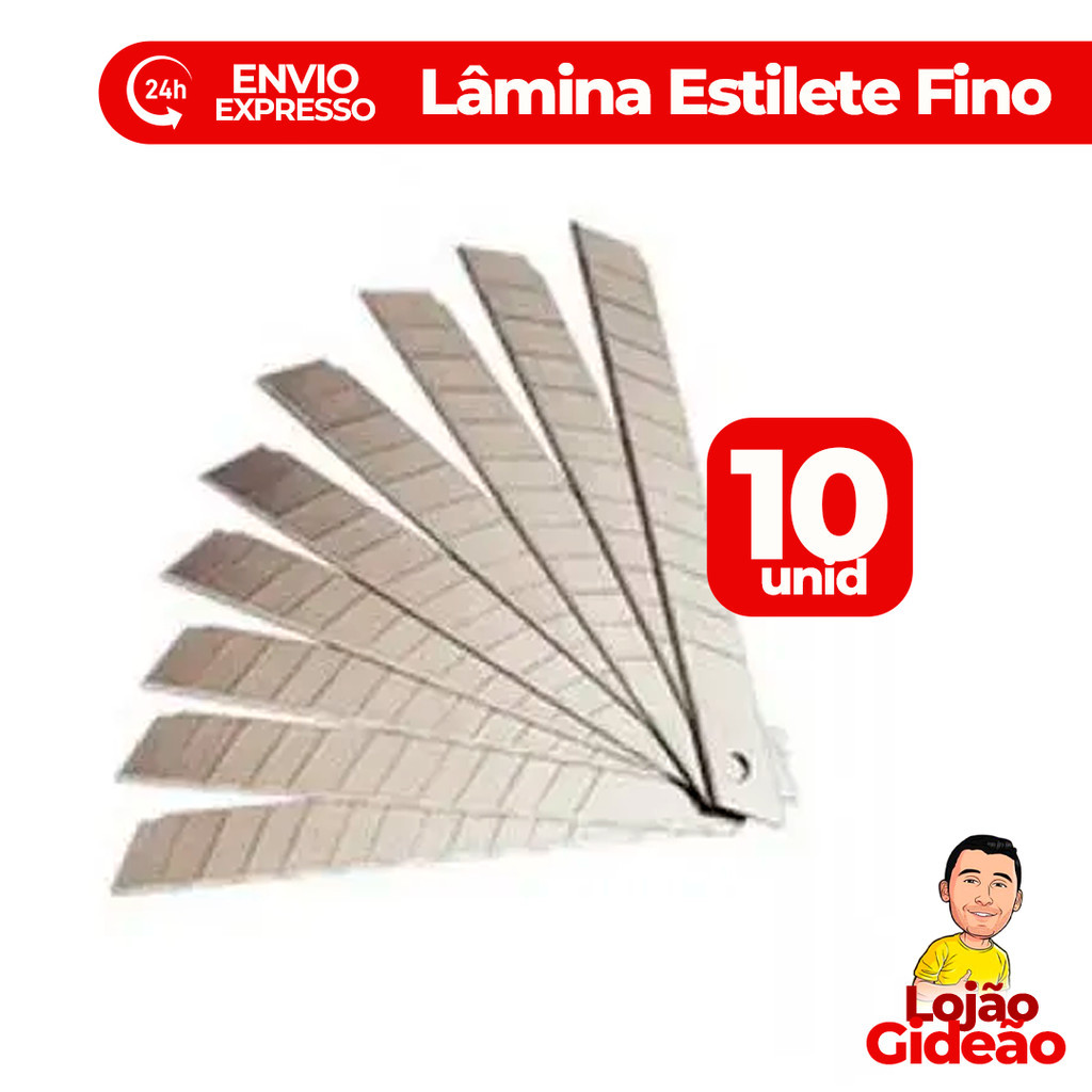 Kit 10 Lâminas Estilete Lâmina Fina 9mm Estojo c/10 Unds Para Escola Trabalhos Artesanato Material