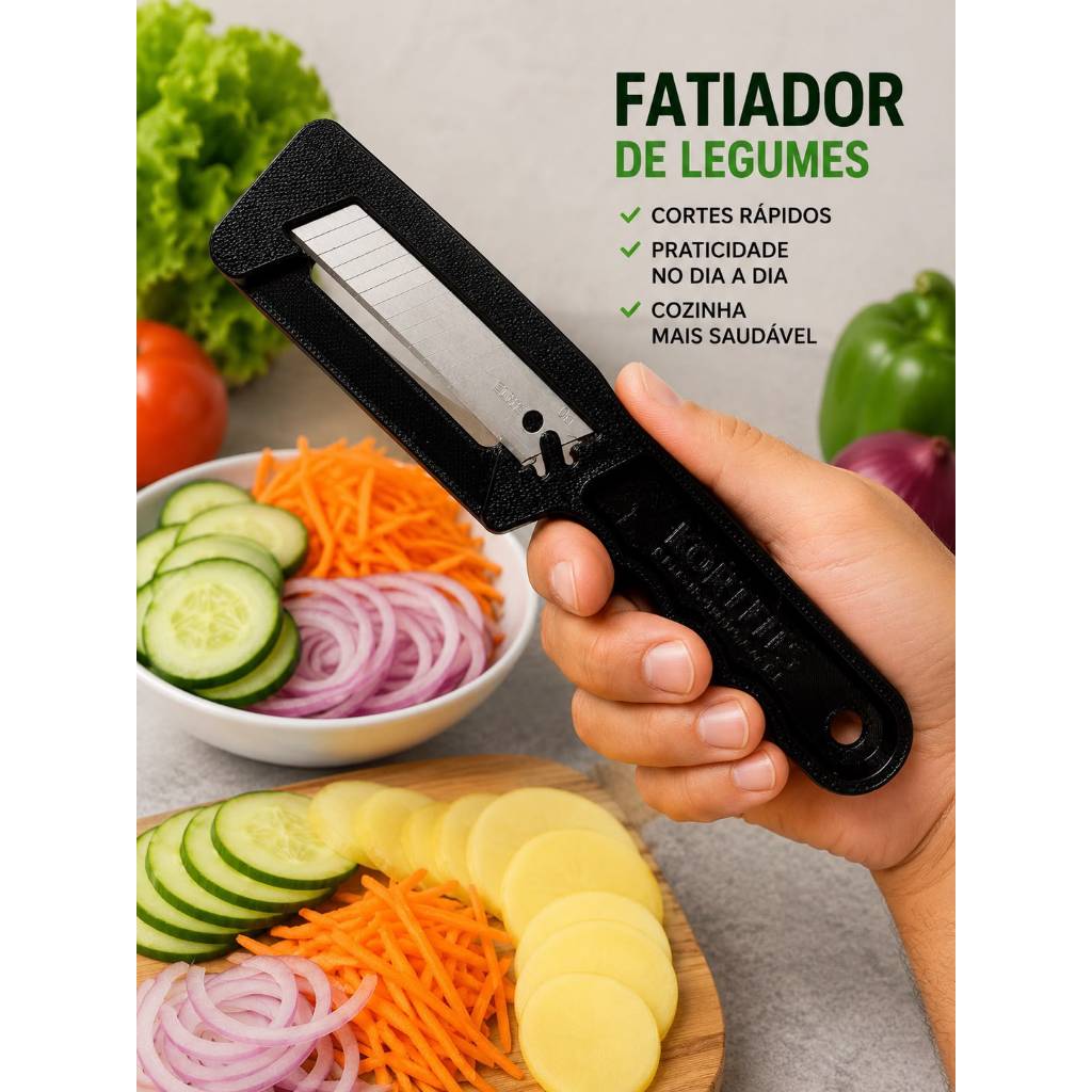 Fatiador De Legumes E Verduras Com Lâmina Em Aço Inox Para Corte Fino E Uniforme