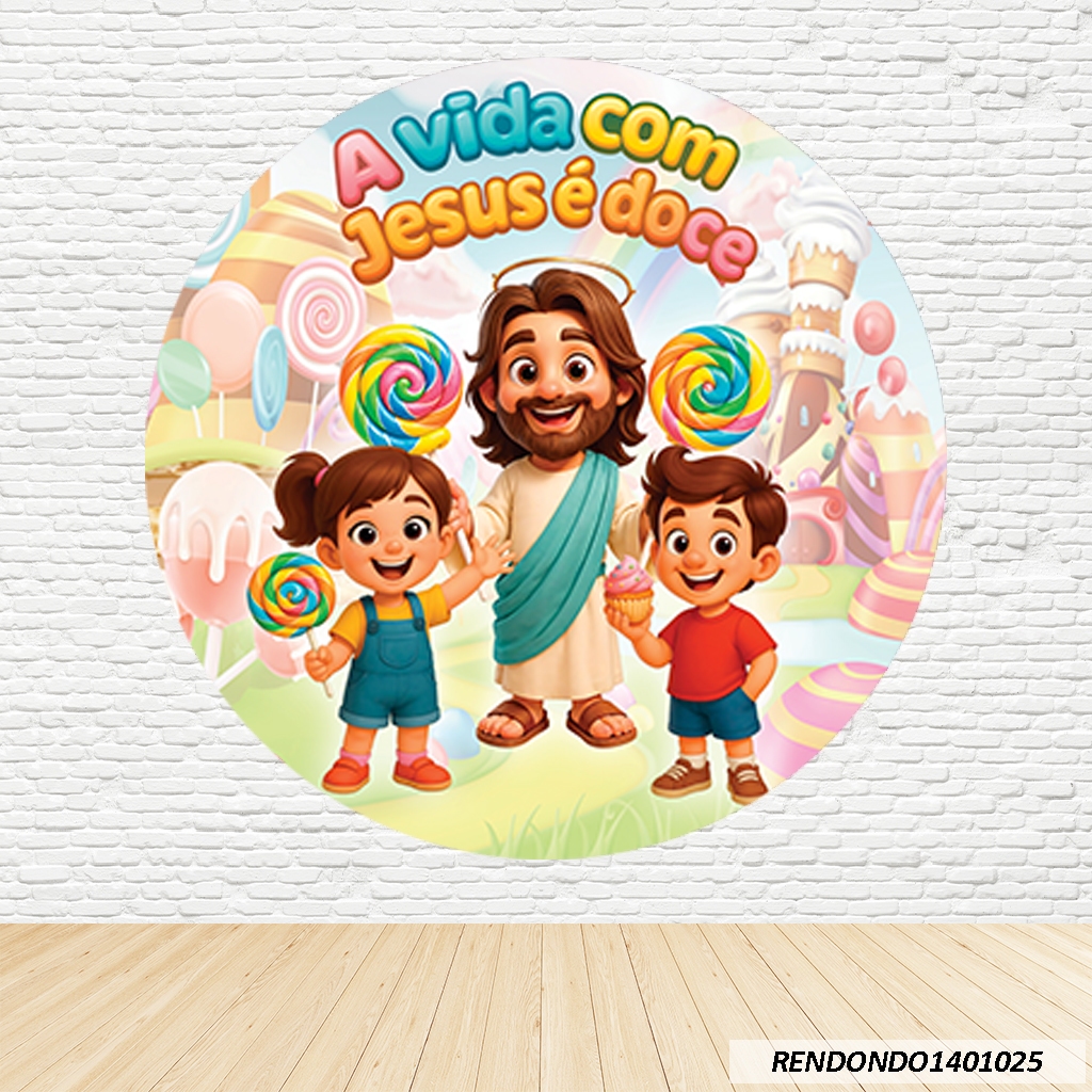 Capa para Painel Redondo Sublimado Jesus Cute 1,50m