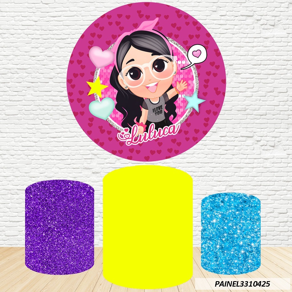 Kit de Capas Painel Redondo Sublimado Luluca cute 1,50M + Trio Capas de Cilindro C/Elástico