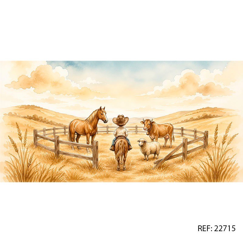 Painel Retangular Cowboy Cute Tecido 1,50x2,00 /elástico- Para Decoração