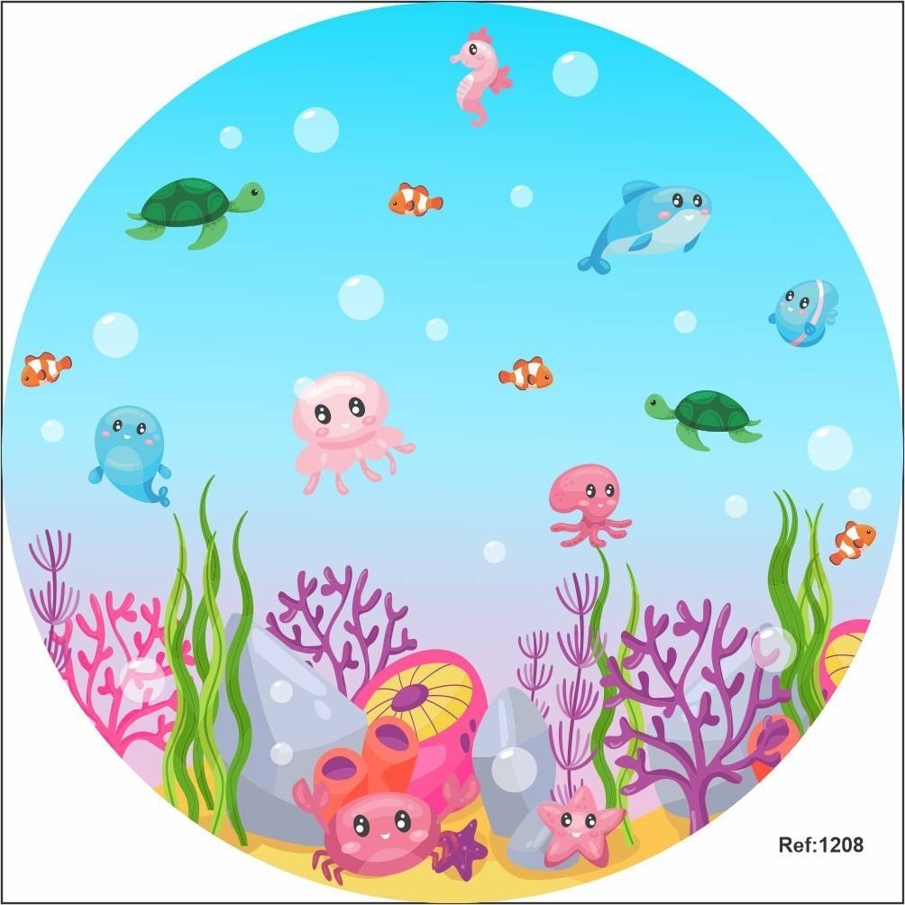 Painel Fundo Mar Cute Redondo Em Tecido 1,50x1,50 C/elástico