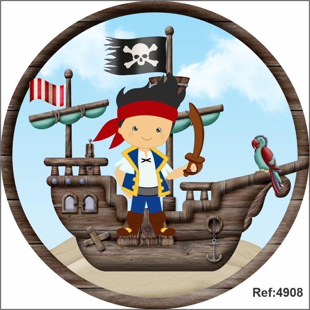 Painel Redondo Sublimado 3d Pirata Cute 1,50x1,50 C Elástico