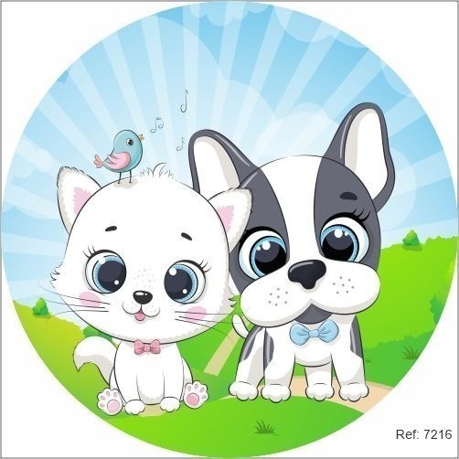 Painel Gato E Cachorro Cute Em Tecido 1,50x1,50 C/elástico