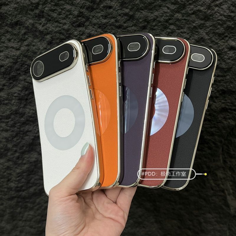 Capa para iPhone Air Phone com Anel Magnético Estrela, Textura de Couro Liso Eletroplaqueado, Proteção Completa da Lente