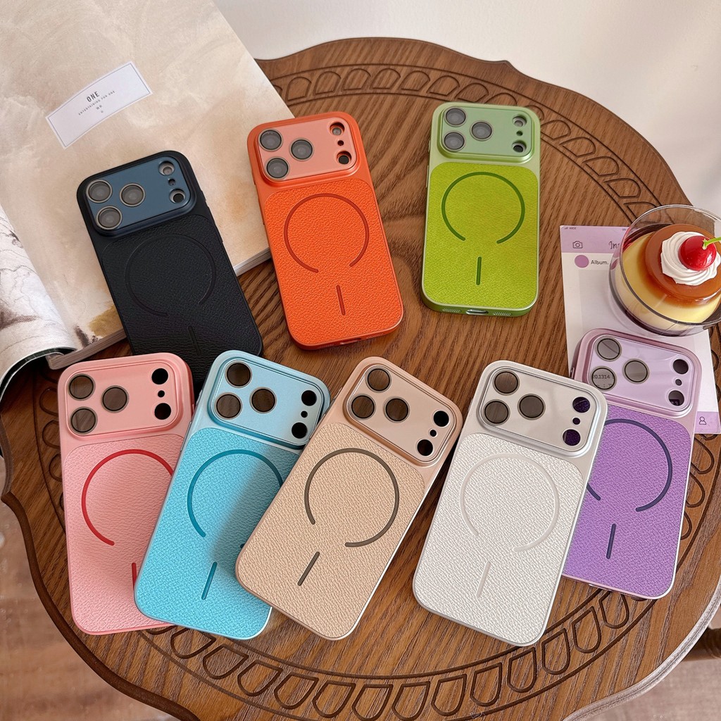 Capa De Telefone Magnética Com Textura De Couro INS Proteção Completa Da Lente Câmera Protetora Moderna À Prova De Choqu