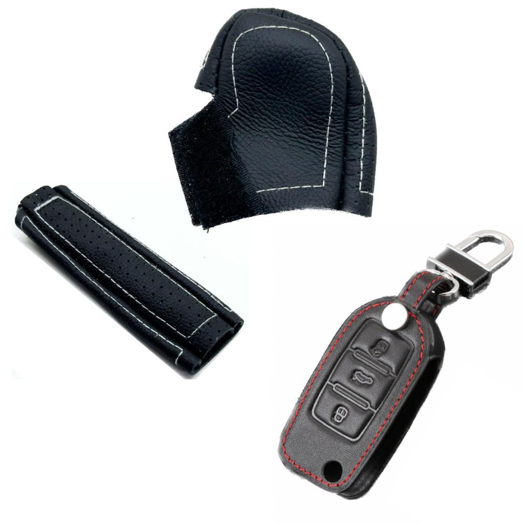 Kit Capas couro de chave manopla câmbio imotion e Freio de mão Volkswagen Crossfox Mi 2013 à 2018