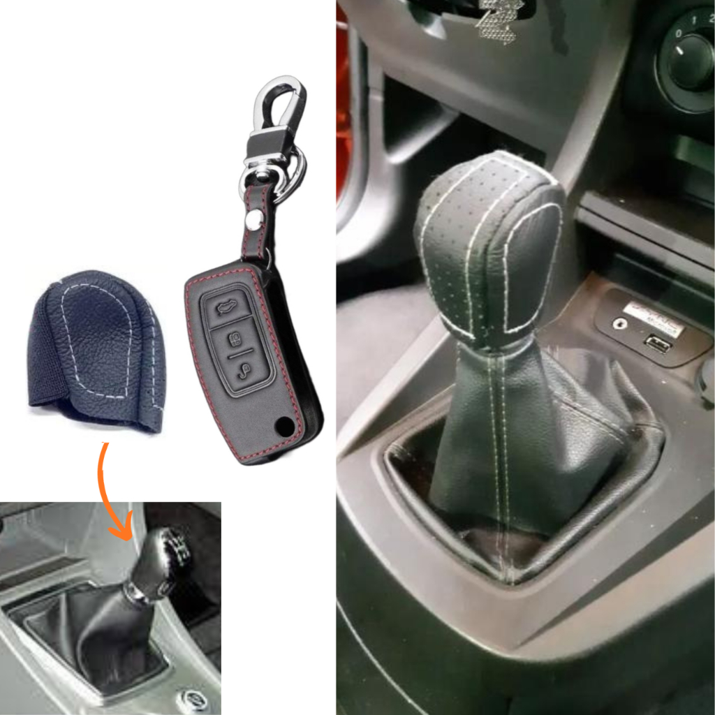 Kit Capas Couro Manopla Câmbio Manual + Chave Canivete 3 Botões Focus 2009 2010 2011 2012 2013 2014