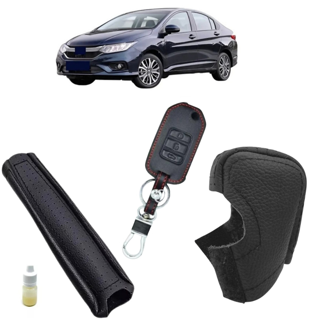 Kit Capas Couro Manopla Câmbio Automático + Alavanca Freio de Mão + Chave Canivete City 2022 2023