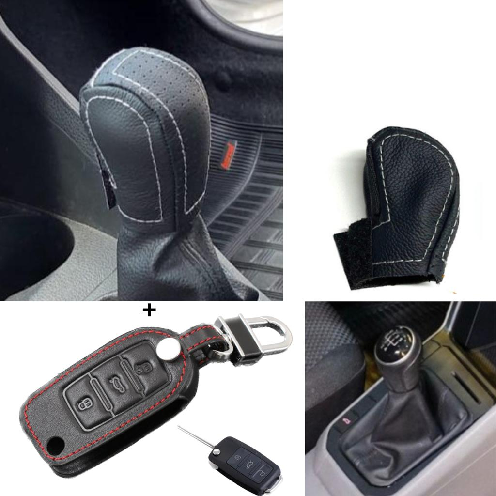 Kit Capas Couro Manopla Câmbio Manual + Alavanca Freio de Mão + Chave Canivete 3 Botões Up! 2013 a 2021