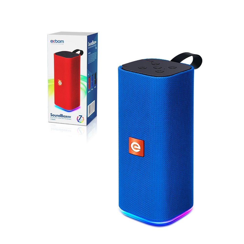 Caixa De Som 10W portatil recarregável com Bluetooth 5.0 radio FM USB MICRO SD LED RGB Exbom CS-M33BTL