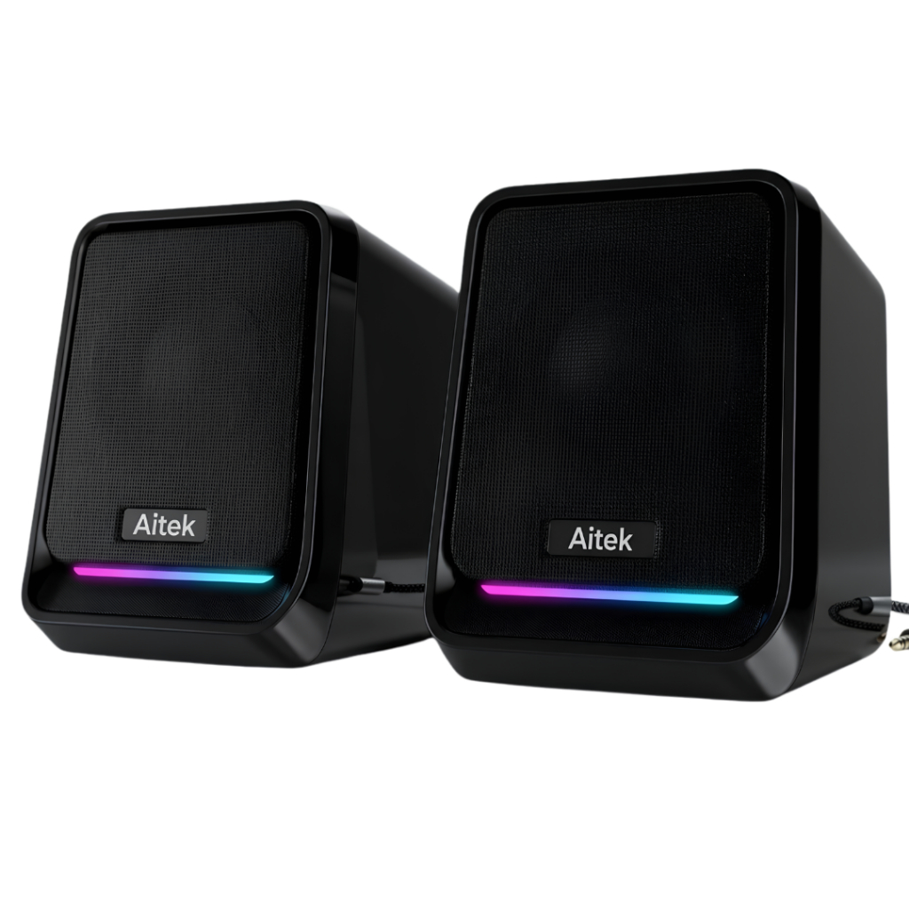Caixa de som gamer para PC Estéreo 360° RGB 10W USB Áudio 3.5mm com Luz LED para Jogos e Trabalho