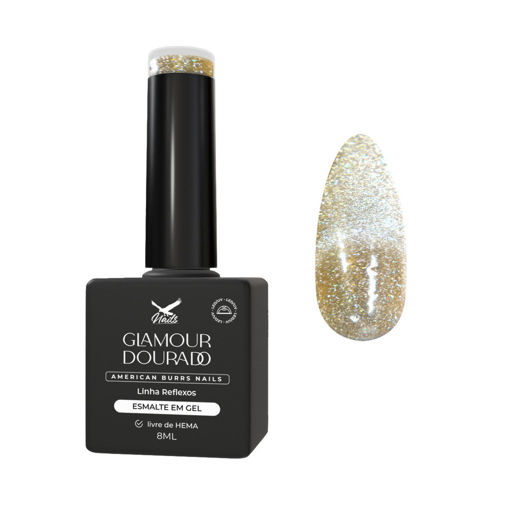 Esmalte em Gel Glamour Dourado Linha Reflexos Cat Eye 8ml | American Burrs Nails