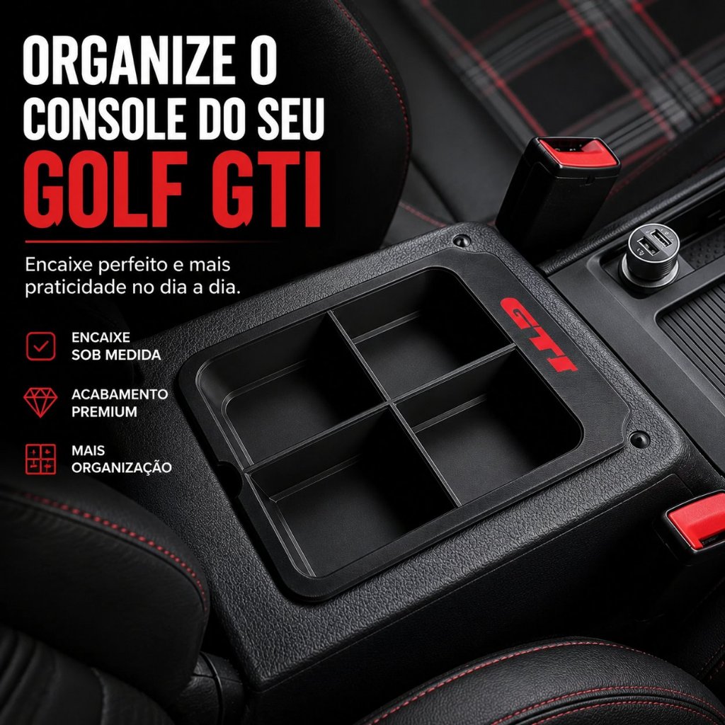 Bandeja Organizadora Console Central Golf GTI MK7 Porta Objetos Sob Medida Acabamento Premium