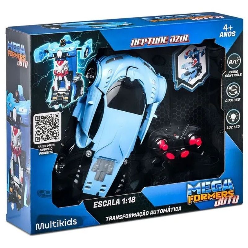 Carrinho Controle Remoto  Transformável Megaformers Auto Neptune Azul Multikids