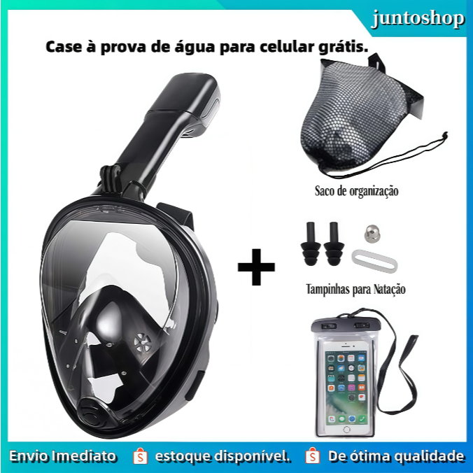 juntoshop>>>Kit Máscara à Prova d'Água Snorkeling/Mergulho +Óculos Silicone   Máscara De Mergulho Snorkel Full Face