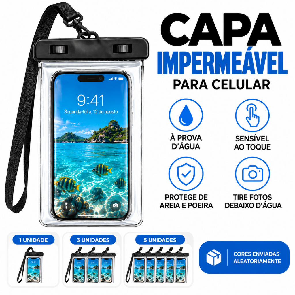 Kit Capa Bolsa Impermeavel Case Protetora Prova D'água Mergulho Transparente Universal
