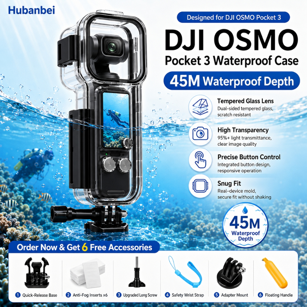 Caixa de Mergulho para DJI Osmo Pocket 3, Case à Prova d’Água 45m em PC com Acessórios