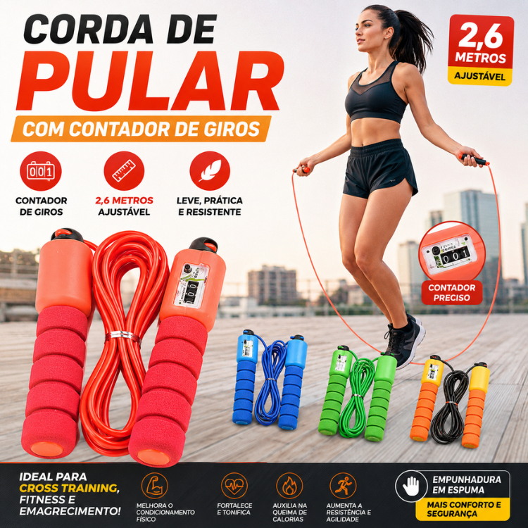 Corda de Pular com Contador de Giro – 2,6 Metros  Crossfit e Fitness