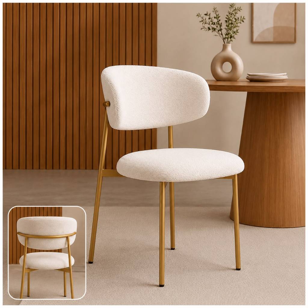 Cadeiras para Sala de Jantar Moderna em Courino ou Bouclê Premium | Base em Aço Carbono Reforçado | Elegante Alto Padrão