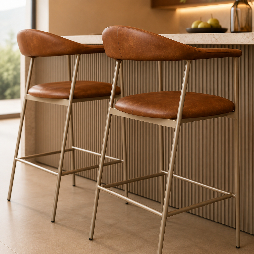 Banqueta Alta em Courino Base Aço Carbono para Bancada Cozinha Área Gourmet Moderna Elegante Confortável Alto Pa