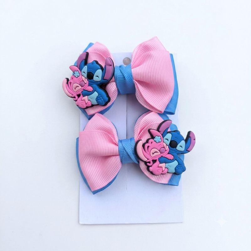 Stitch Par de Laços Infantil Stitch e Angel Bico de Pato Presilhas e Kit de Laços