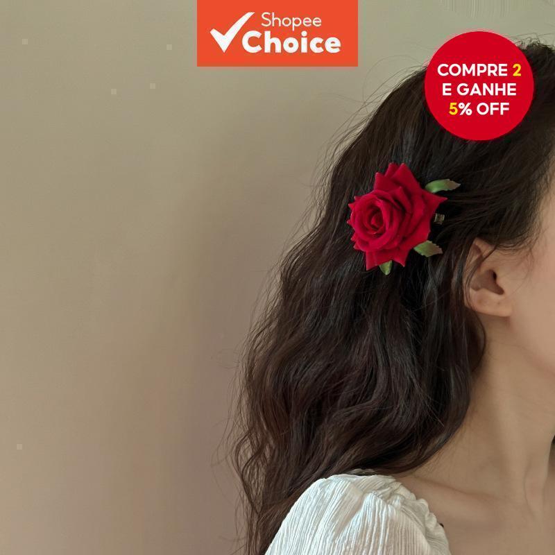 Grampo De Cabelo Rosa Personalizado – Clipe De Borda Bico De Pato De Alta Qualidade Para Mulheres , Acessório Floral Ver