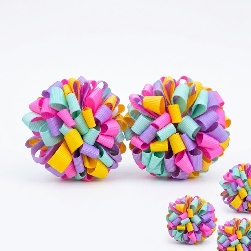Laços Par de Pompom de Fitas  MÉDIO ( M) 7,5cm no Bico de Pato Presilhas Parzinho de Laços  Chiquinha
