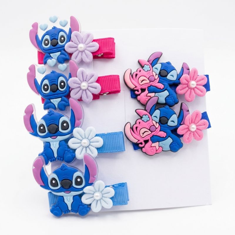 Stitch e Angel Kit 3 Pares de Presilhas Infantil | 6 Peças no Bico de Pato Encapado