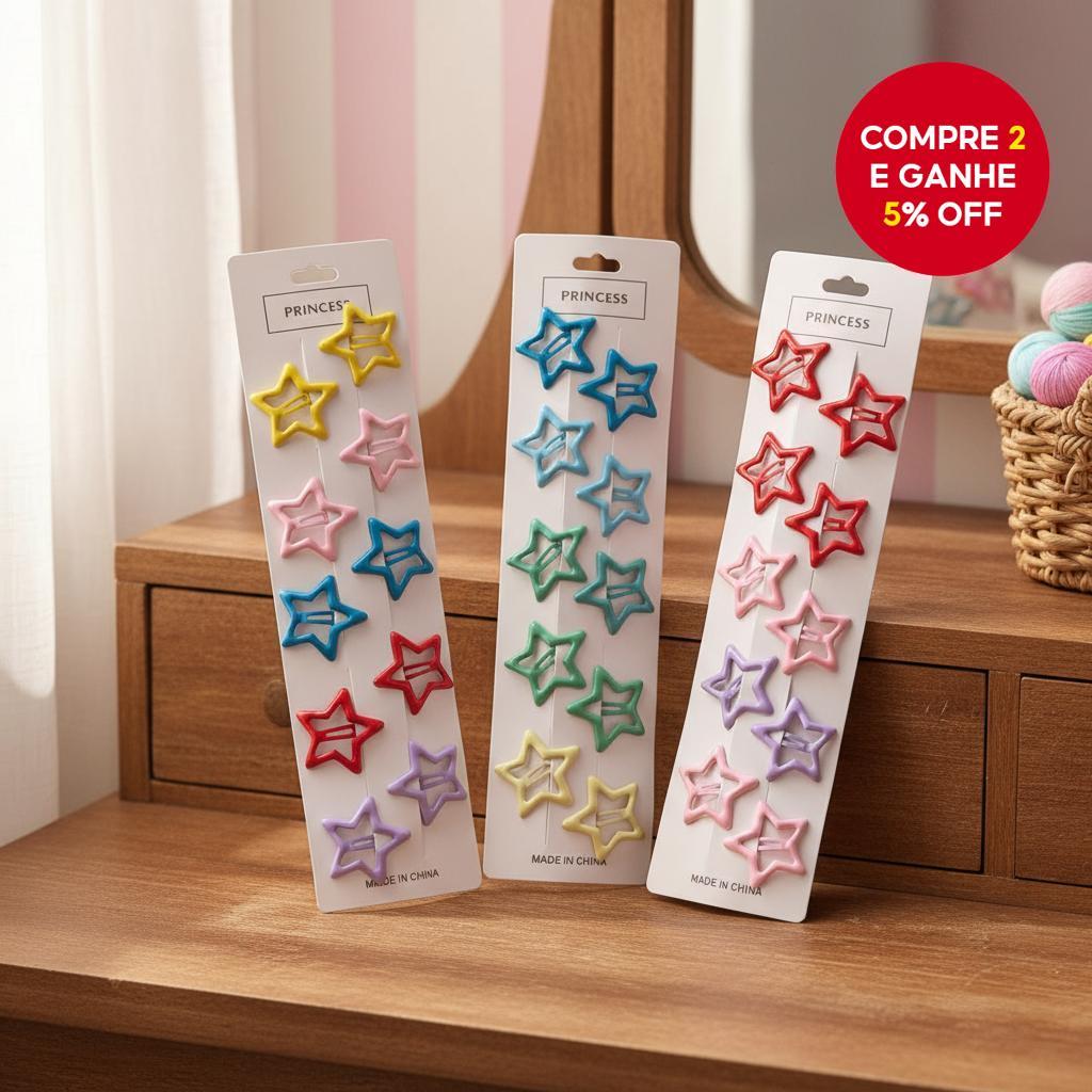 10-Pack de Grampos de Cabelo Estrela Y2K para Meninas: Bico de Pato de Metal Colorido, Presilhas Fortes para o Dia a