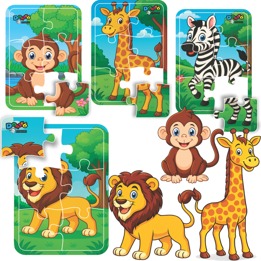 Kit 4 Jogos Quebra Cabeça Animais Infantil em madeira Educatico  Mdf 6 peças - ANIMAIS DA FLORESTA