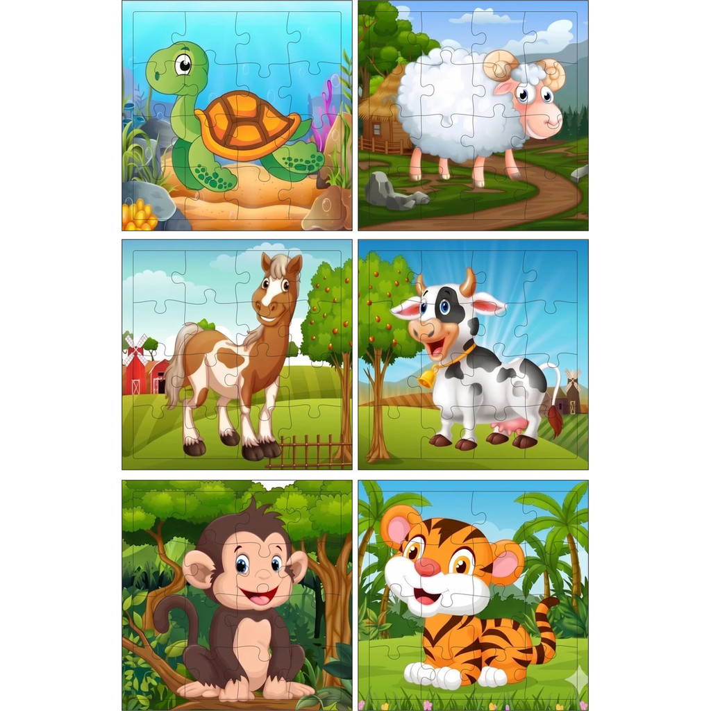 Kit 6 Jogos Quebra Cabeça Animais 02 Infantil Em Madeira Mdf