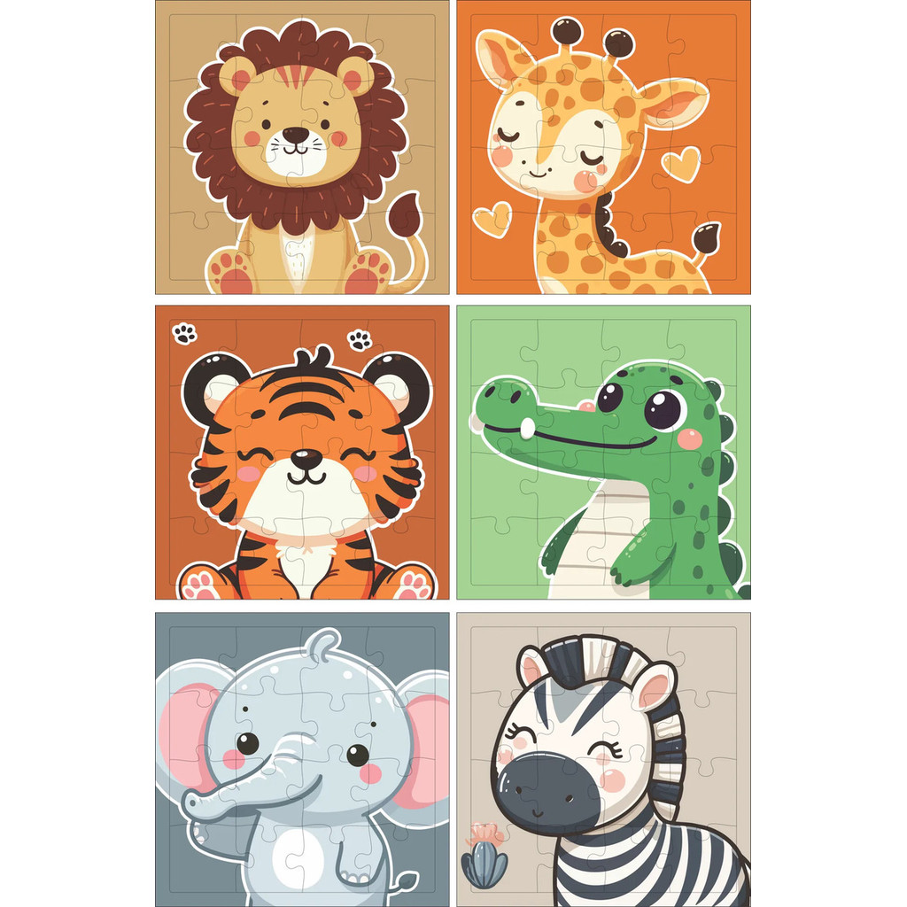 Kit 6 Jogos Quebra Cabeça Animais Infantil Em Madeira Mdf