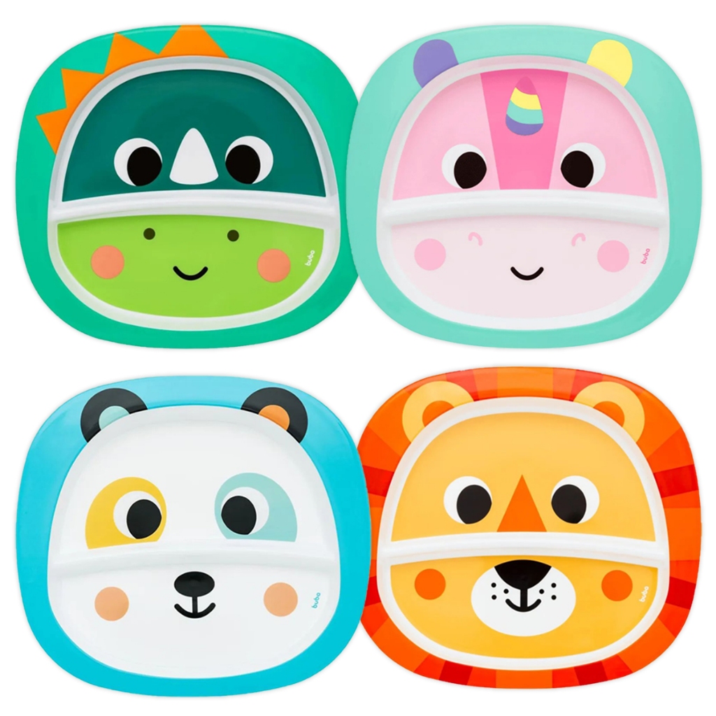 Pratinho Animal Fun Infantil Alimentação Colorido Com Divisória Buba