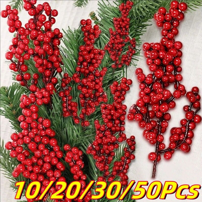 10/20/30/50 Pçs Clássico Natal Artificial Ramos De Frutas Vermelhas-DIY Guirlanda De Árvore De Simulação Decorativa Buqu