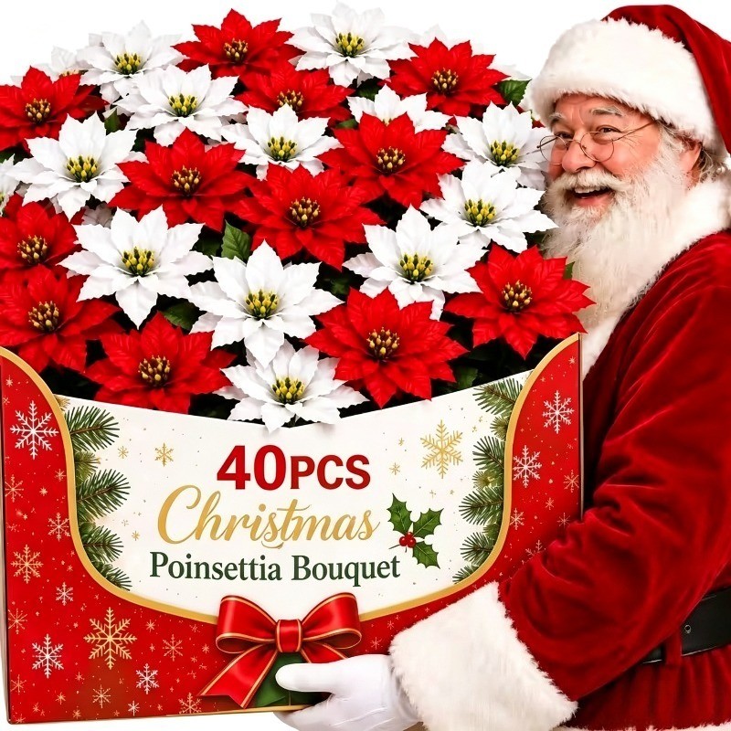 [Feliz Natal] Flor De Poinsétia Artificial-Decoração De Guirlanda De Árvore-Enfeite De Feriado De Casamento Em Casa-Buqu