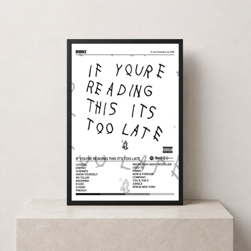 Quadro Drake - If You're Reading This It's Too Late | Tamanhos A4 A3 A2 A1 | Álbum decorativo