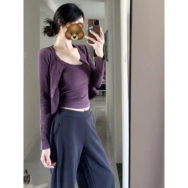[Jogo de roupas de menina quente] Too Love This One!!!Conjunto de duas peças uva roxo genuíno ombro fino ajuste mais mag