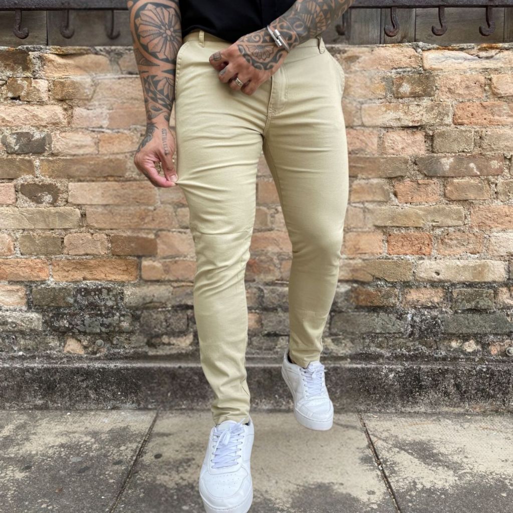Calça Bege Clara Lançamento Estilo Skinny Confortável Jeans Sarja