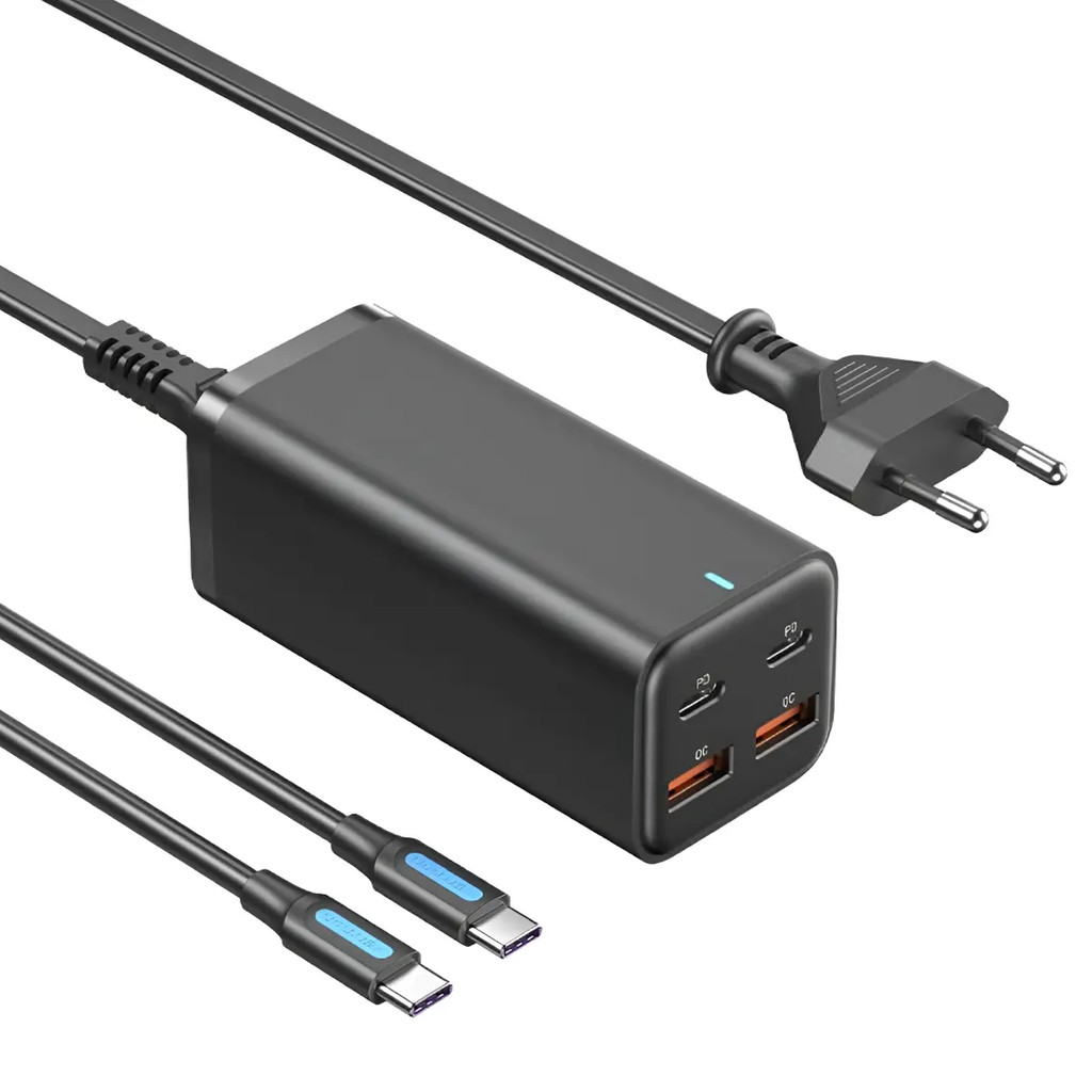Carregador GaN 100W 4 Portas USB-C PD USB-A Notebook Bivolts