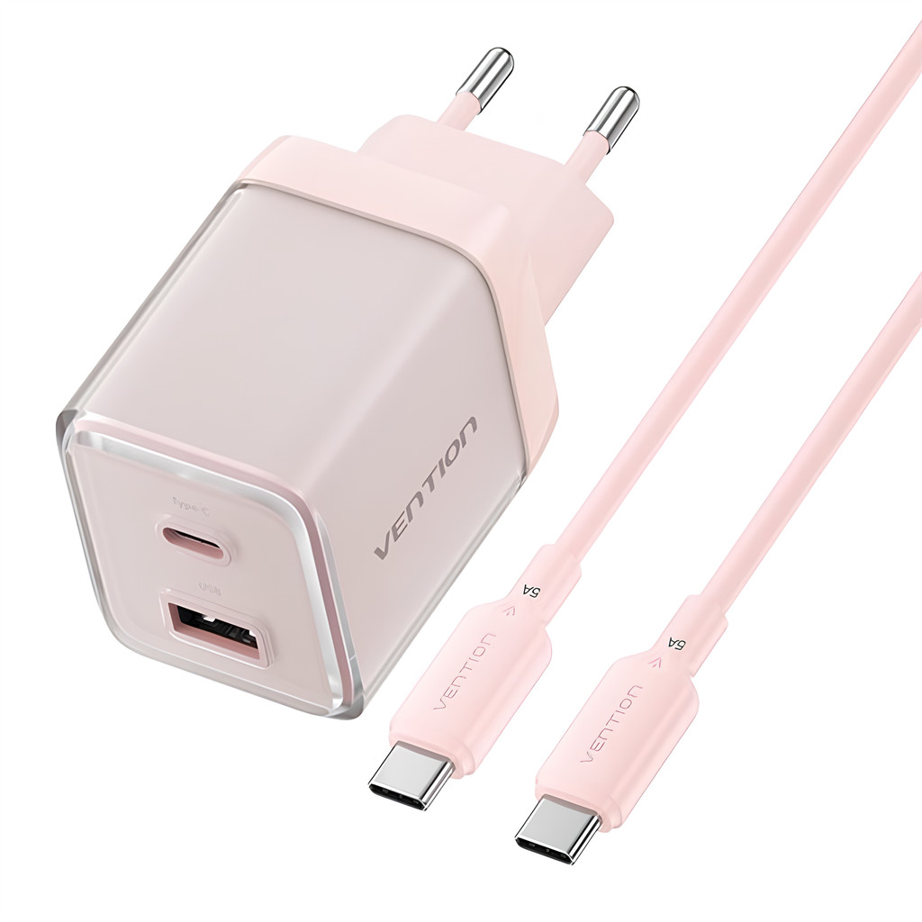 Fonte Carregador GaN 70W USB-C+USB-A PD + Cabo 100w Vention