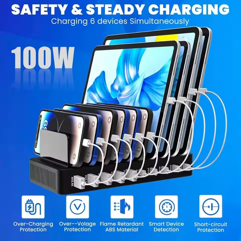 Carregador USB C 10 Portas GaN Estação De Carregamento Suporte PD 100W Carga Rápida Para MacBook Pro iPhone Samsung Lapt