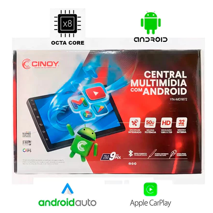 Multimidia 2 Din Cinoy Sistema Android Car Play Sem Fio GPS Google Maps Waze Youtube 9 Polegadas OCTA CORE 2GB + 32GB