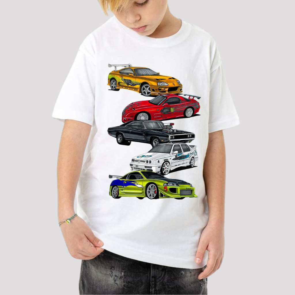 Camiseta Linda CAMISETA CAMISA BLUSA MANGA CURTA MENINO INFANTIL JUVENIL DESENHO DE CARRO TENDENCIA VARIOS MODELOS Algod