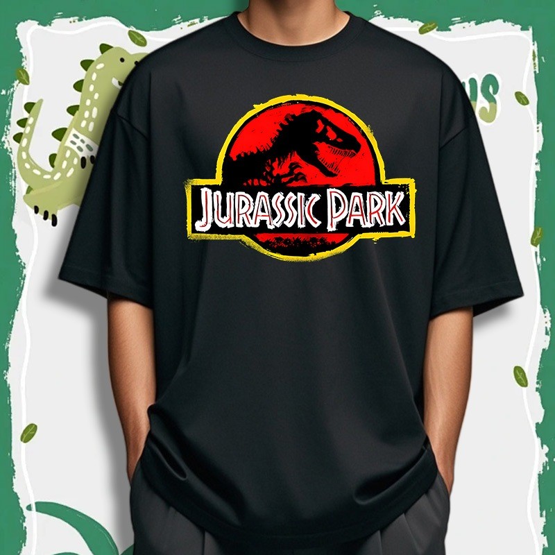[Camiseta Premium em Algodão Puro]GXG Jurassic Park Camiseta com estampa gráfica de dinossauro, mangas curtas 100% algod