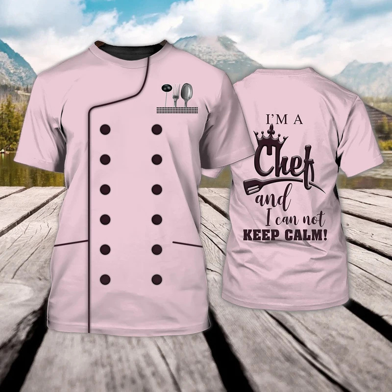 Camisa De Chef Masculina Camiseta Cozinha Roupas Masculinas Unissex 3D Impresso Casual Manga Curta Topos O Pescoço Algod