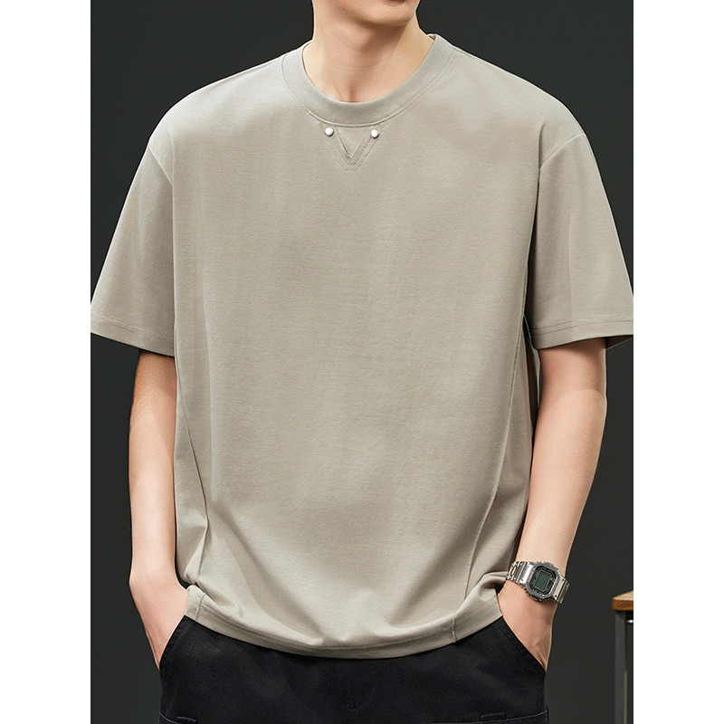 Design de desconstrução pesada costura camiseta de manga curta masculina verão novo estilo japonês Retro gelo seda algod