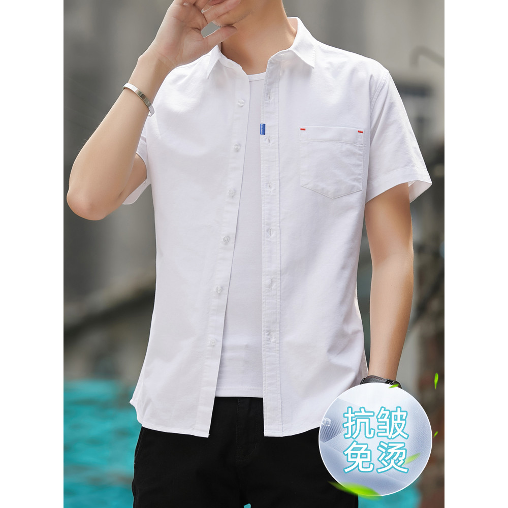 Camisa curta de manga curta masculina verão estilo fino 2026 novo estilo High-End sentimento não-passar Anti-rugas algod