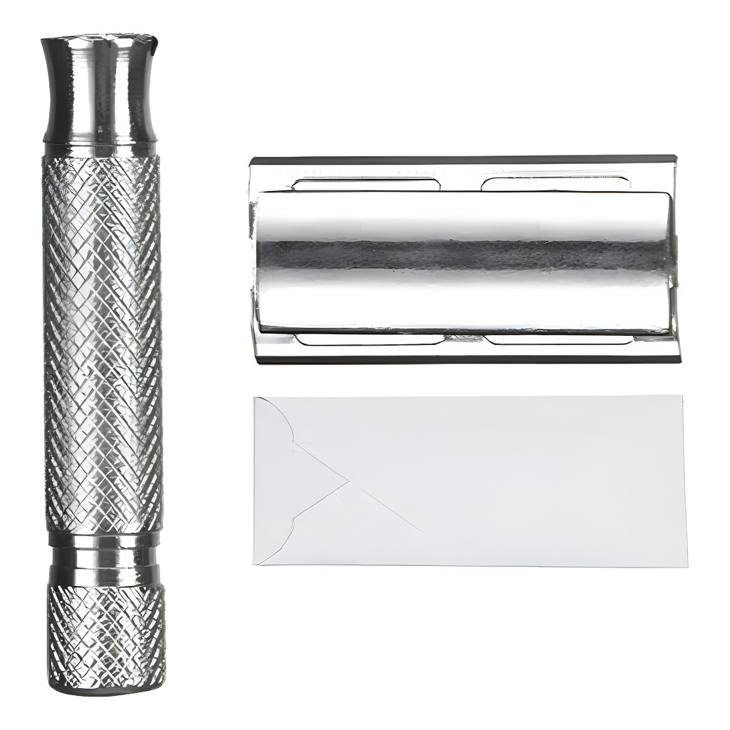 Aparelho Barbeador Estilo Retrô Antigo Metal Lamina Manual Cinza